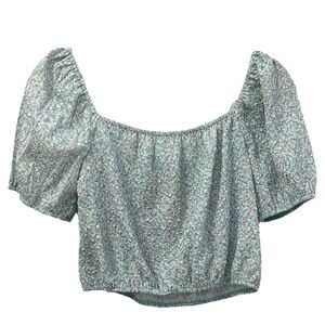 Sophie Rue NWT Women’s Blue Ditsy Puff Sleeve Square Neck Crop‎ Top  Sz S